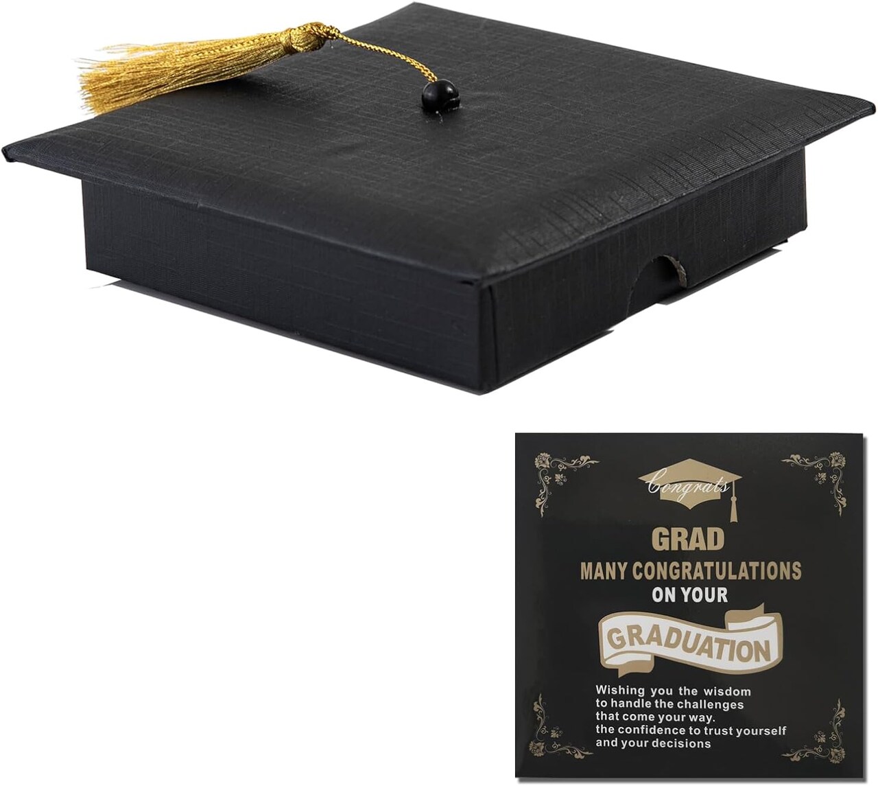 Graduation Gift Box with Tassel – Class of 2026 Graduation Cap Box with Wish Card, Black Memory Box for College & High School Graduates, Gift Wrapping and Party Favor Decor for Him or Her (BLACK)